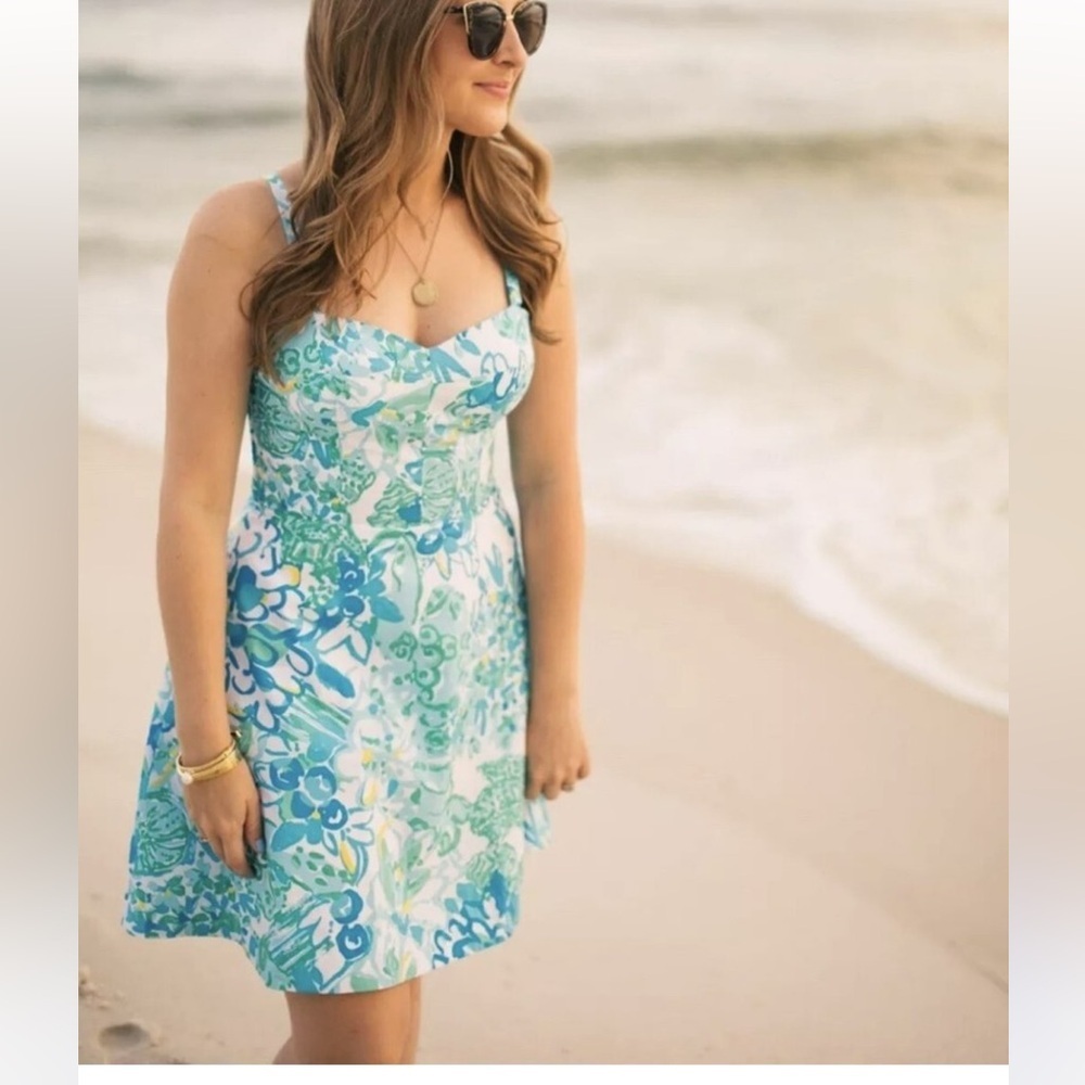 Lilly Pulitzer Floral Blue and Green mini dress size 2